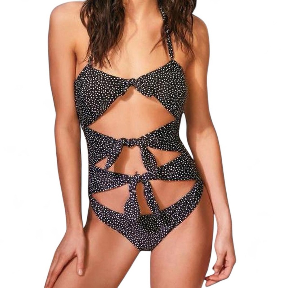 NWT MINKPINK Mantaray Tie Retro Black Polka Dot One-Piece Swimsuit — MEDIUM